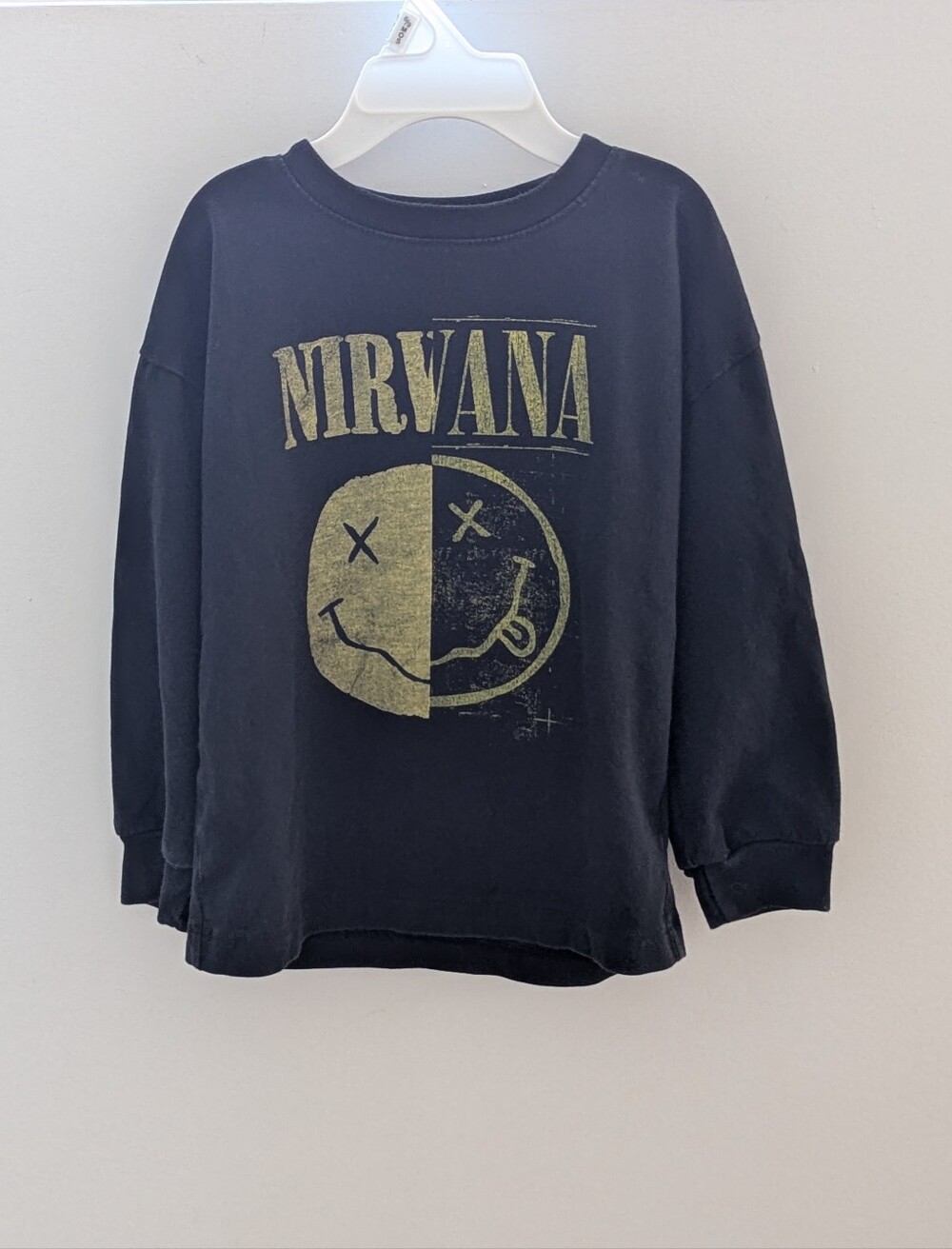 NIRVANA Black Kids Long-Sleeve Hoodie-Style Sweatshirt with Gold Smiley Graphic